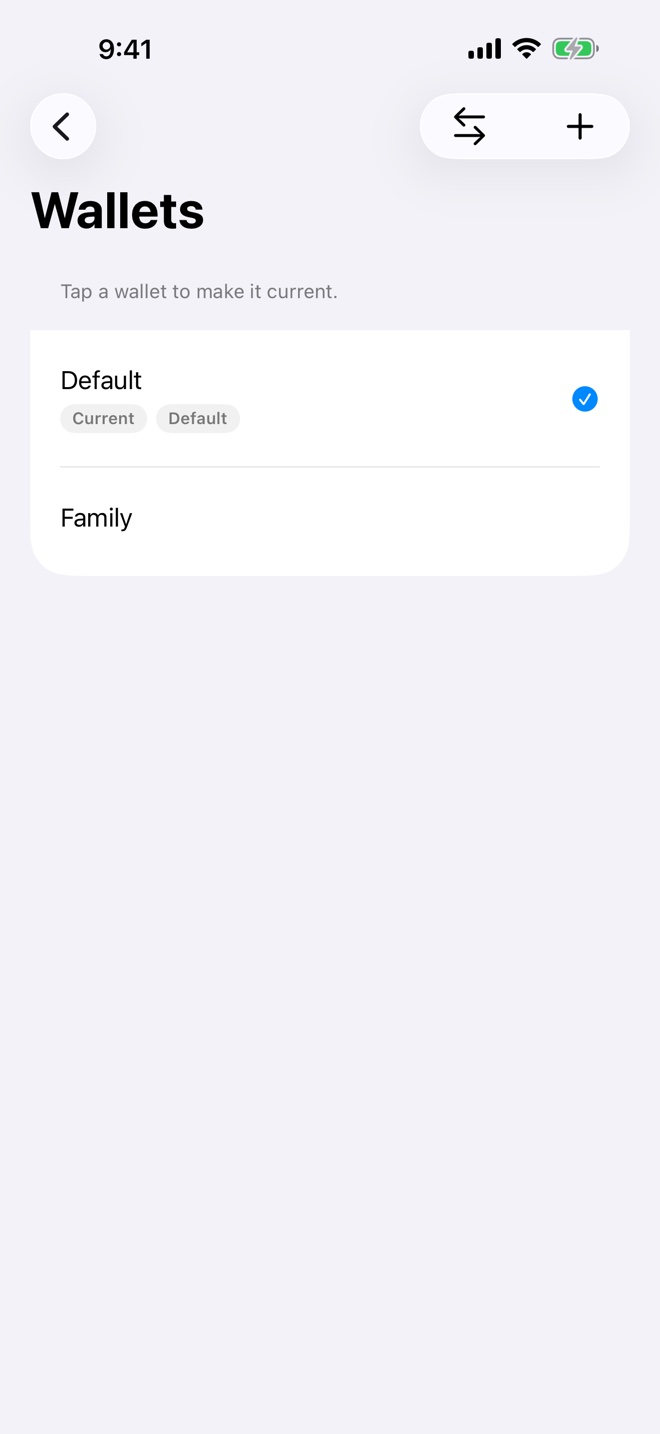 Kotori wallets and family sharing screen